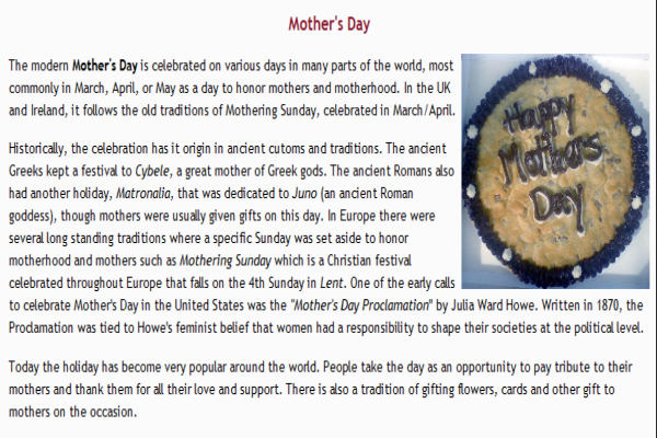 Reading: Mother's day | Recurso educativo 34817