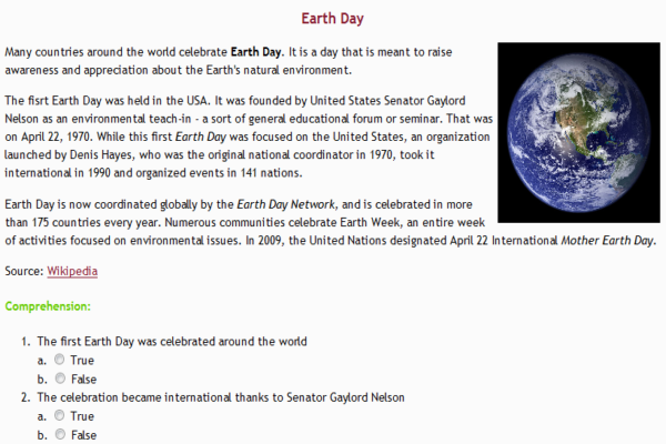 Reading: Earth day | Recurso educativo 34820