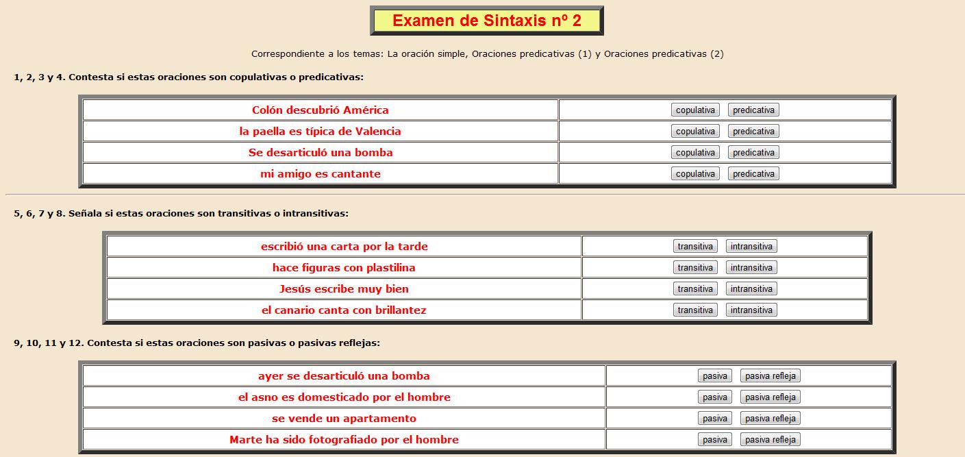 Examen de Sintaxis nº 2 | Recurso educativo 37051
