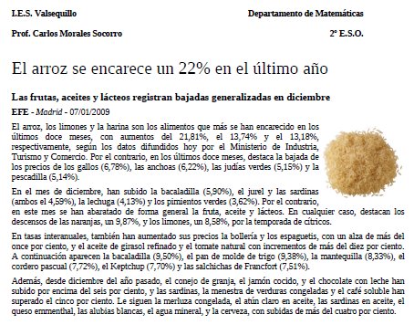 El precio del arroz sube un 22% | Recurso educativo 42613